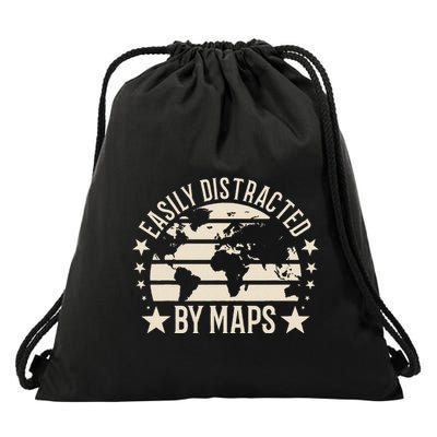 Easily Distracted By Maps Geography Drawstring Bag