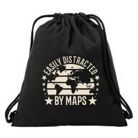 Easily Distracted By Maps Geography Drawstring Bag