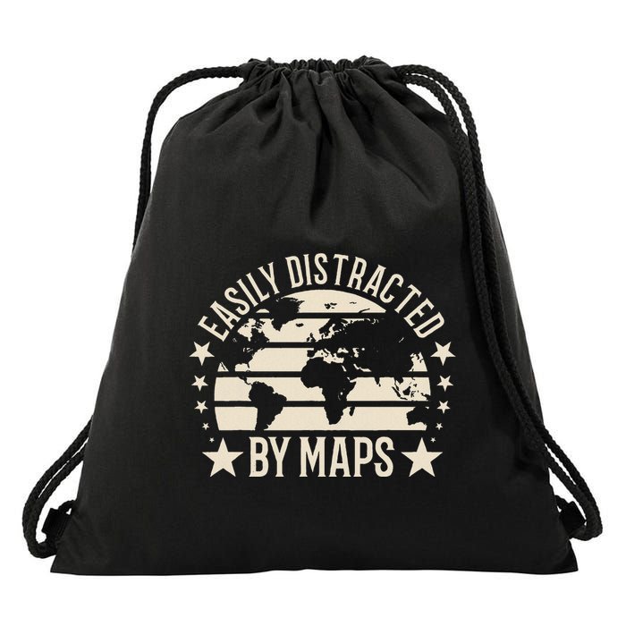 Easily Distracted By Maps Geography Drawstring Bag