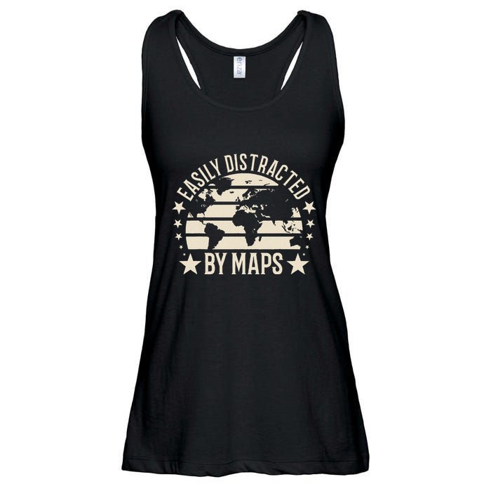 Easily Distracted By Maps Geography Ladies Essential Flowy Tank