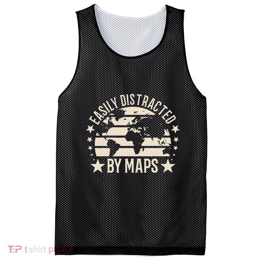 Easily Distracted By Maps Geography Mesh Reversible Basketball Jersey Tank