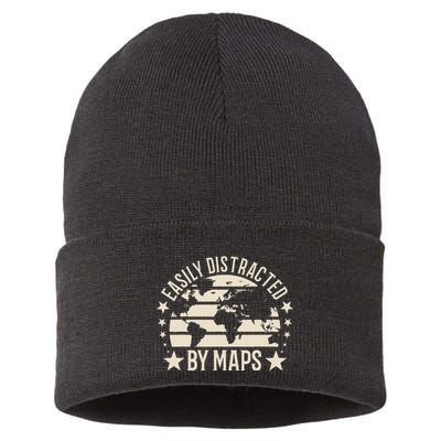 Easily Distracted By Maps Geography Sustainable Knit Beanie