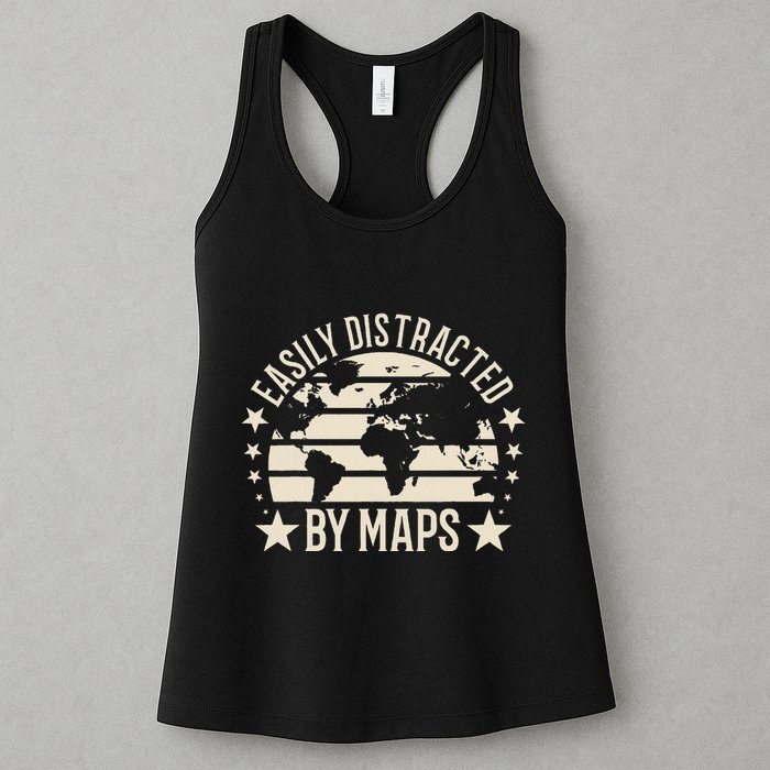Easily Distracted By Maps Geography Womens Tank Top
