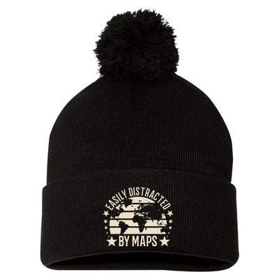 Easily Distracted By Maps Geography Pom Pom 12in Knit Beanie