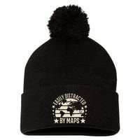 Easily Distracted By Maps Geography Pom Pom 12in Knit Beanie