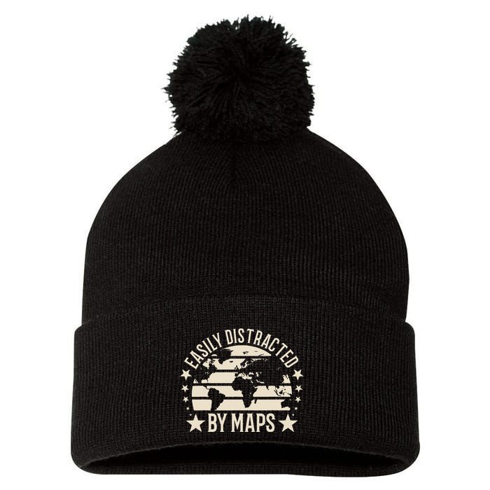 Easily Distracted By Maps Geography Pom Pom 12in Knit Beanie
