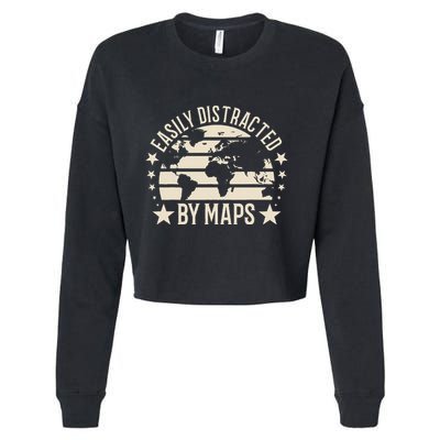 Easily Distracted By Maps Geography Cropped Pullover Crew