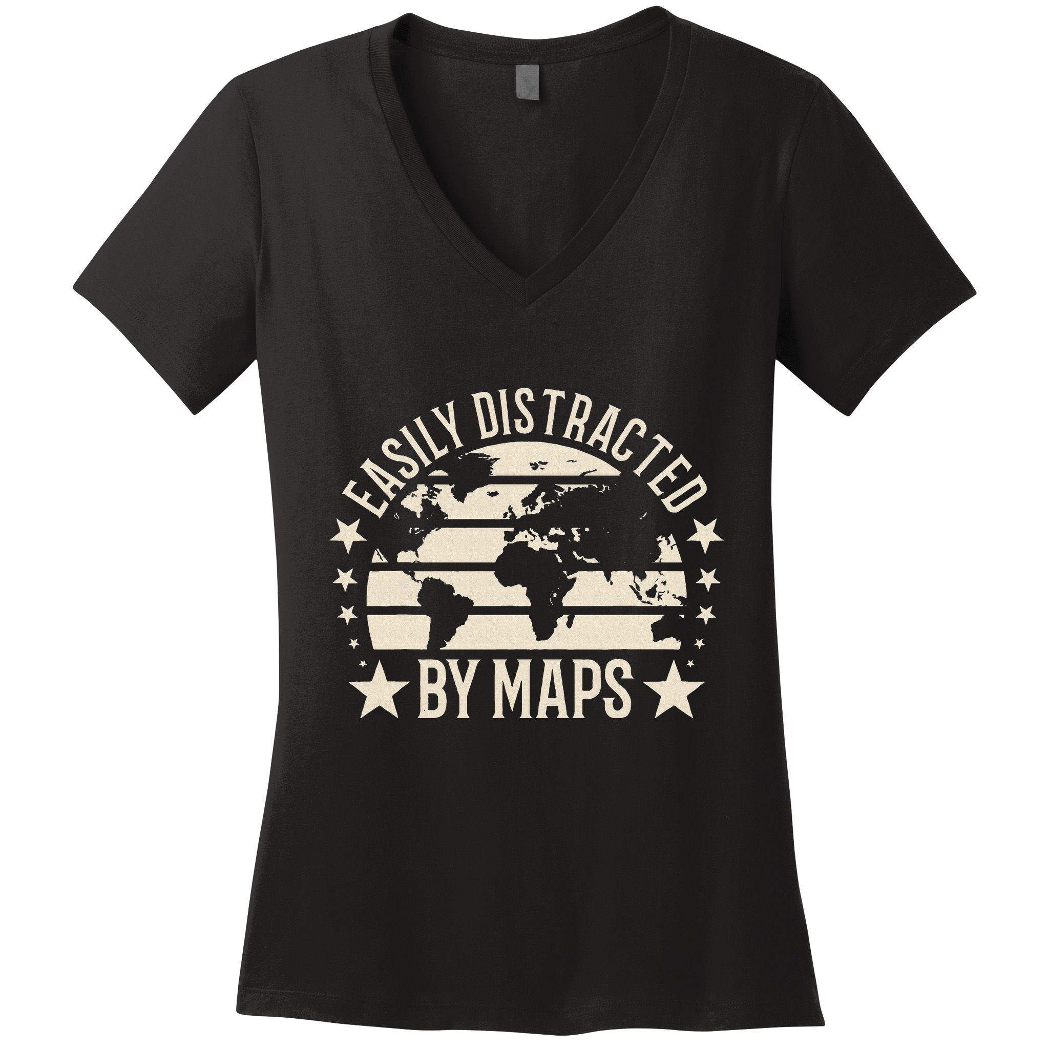 Easily Distracted By Maps Geography Women's V-Neck T-Shirt