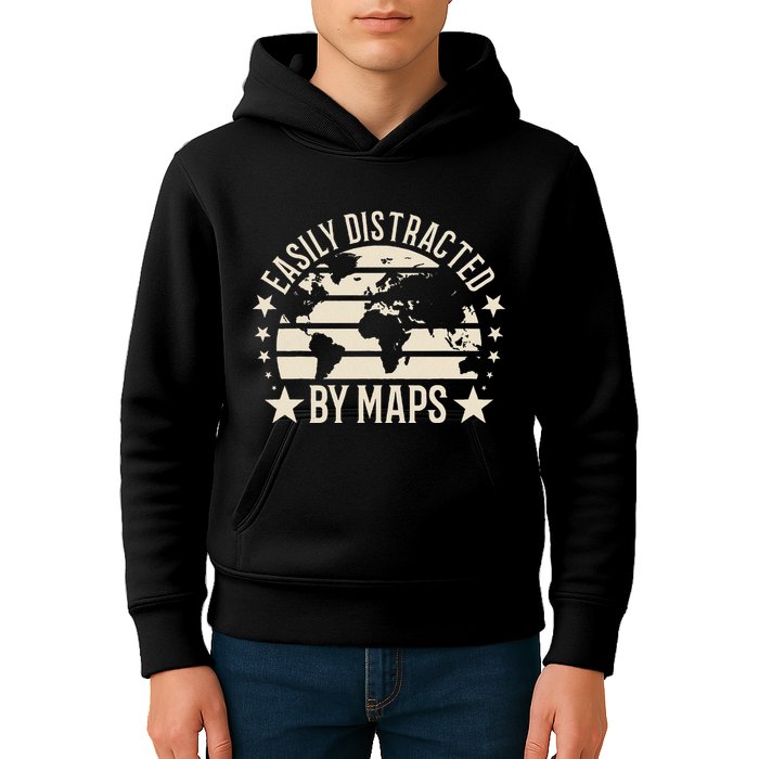 Easily Distracted By Maps Geography Kids Hoodie