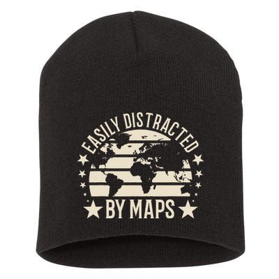 Easily Distracted By Maps Geography Short Acrylic Beanie