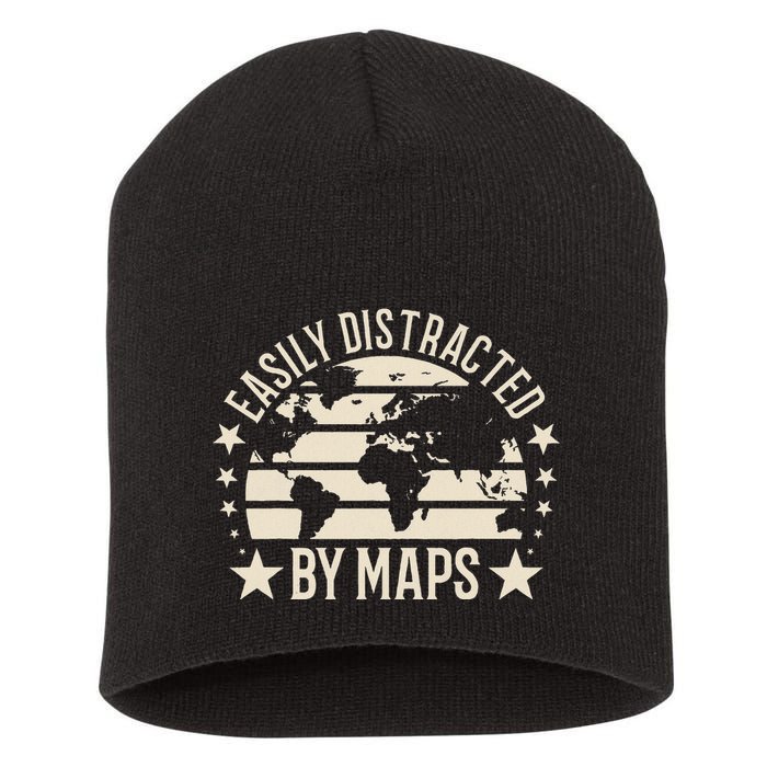 Easily Distracted By Maps Geography Short Acrylic Beanie
