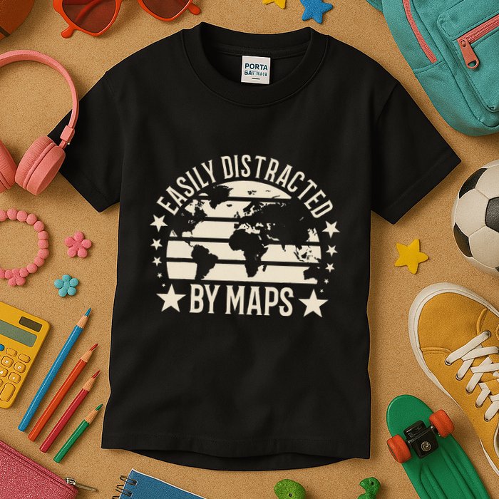 Easily Distracted By Maps Geography Kids T-Shirt