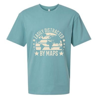 Easily Distracted By Maps Geography Sueded Cloud Jersey T-Shirt