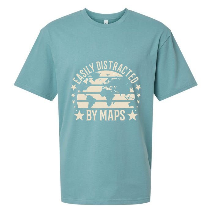 Easily Distracted By Maps Geography Sueded Cloud Jersey T-Shirt