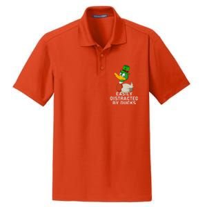 Easily Distracted By Ducks Funny St Patrick Day Dry Zone Grid Polo