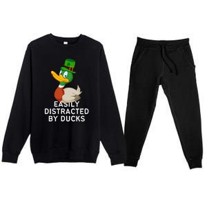 Easily Distracted By Ducks Funny St Patrick Day Premium Crewneck Sweatsuit Set