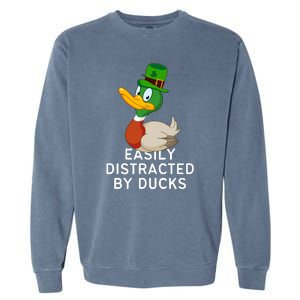 Easily Distracted By Ducks Funny St Patrick Day Garment-Dyed Sweatshirt