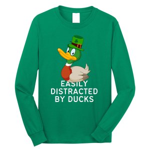 Easily Distracted By Ducks Funny St Patrick Day Long Sleeve Shirt