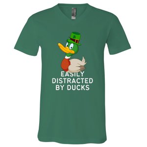 Easily Distracted By Ducks Funny St Patrick Day V-Neck T-Shirt