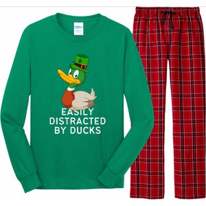 Easily Distracted By Ducks Funny St Patrick Day Long Sleeve Pajama Set