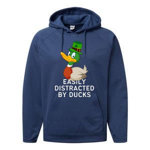 Easily Distracted By Ducks Funny St Patrick Day Performance Fleece Hoodie