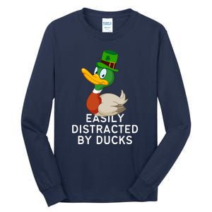 Easily Distracted By Ducks Funny St Patrick Day Tall Long Sleeve T-Shirt