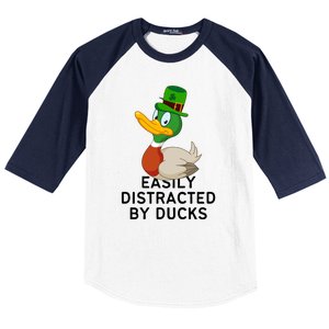 Easily Distracted By Ducks Funny St Patrick Day Baseball Sleeve Shirt