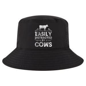 Easily Distracted By Cows Funny Cow Farmer Gifts Tee Cool Comfort Performance Bucket Hat