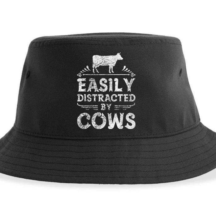 Easily Distracted By Cows Funny Cow Farmer Gifts Tee Sustainable Bucket Hat