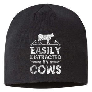 Easily Distracted By Cows Funny Cow Farmer Gifts Tee Sustainable Beanie