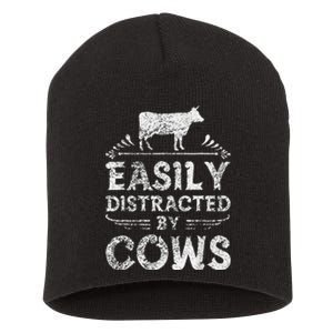 Easily Distracted By Cows Funny Cow Farmer Gifts Tee Short Acrylic Beanie