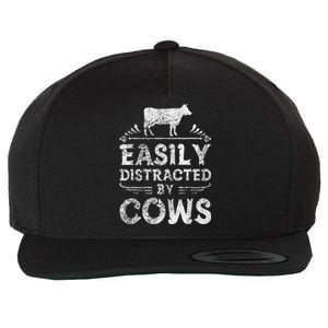 Easily Distracted By Cows Funny Cow Farmer Gifts Tee Wool Snapback Cap