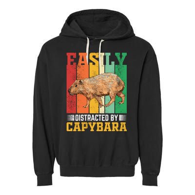 Easily Distracted By Capybara Animal Lover Rodent Gift Garment-Dyed Fleece Hoodie