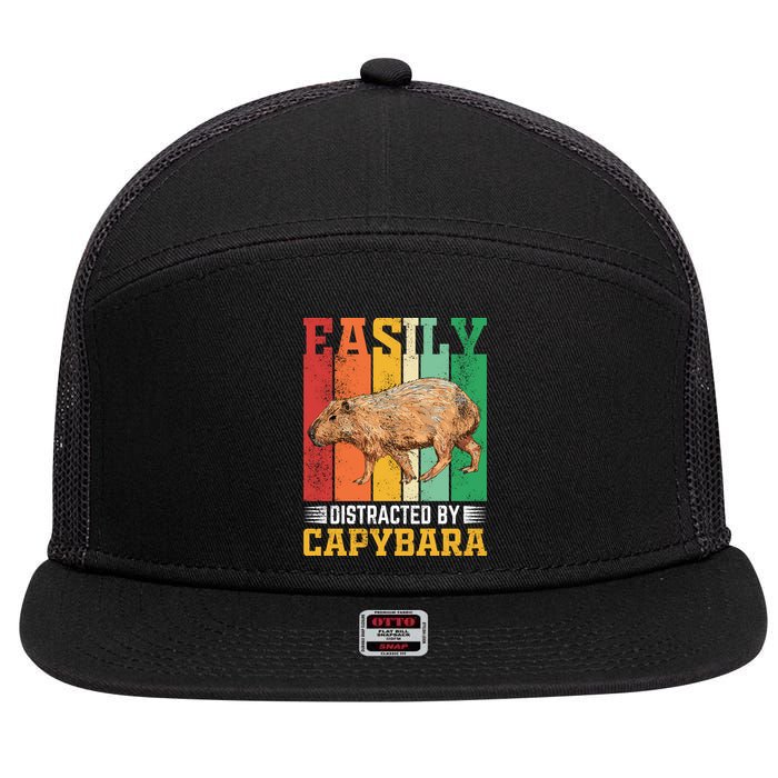 Easily Distracted By Capybara Animal Lover Rodent Gift 7 Panel Mesh Trucker Snapback Hat