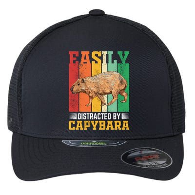 Easily Distracted By Capybara Animal Lover Rodent Gift Flexfit Unipanel Trucker Cap