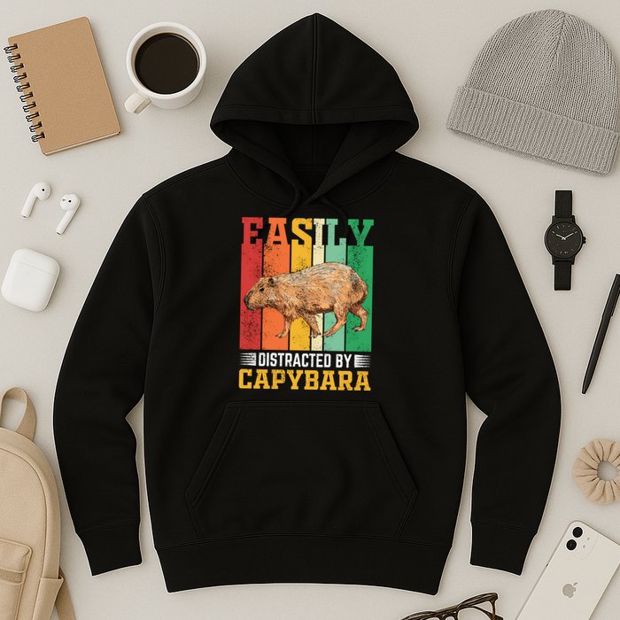 Easily Distracted By Capybara Animal Lover Rodent Gift Hoodie