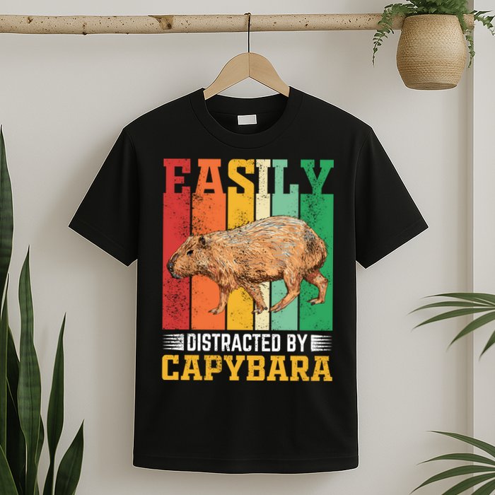 Easily Distracted By Capybara Animal Lover Rodent Gift T-Shirt
