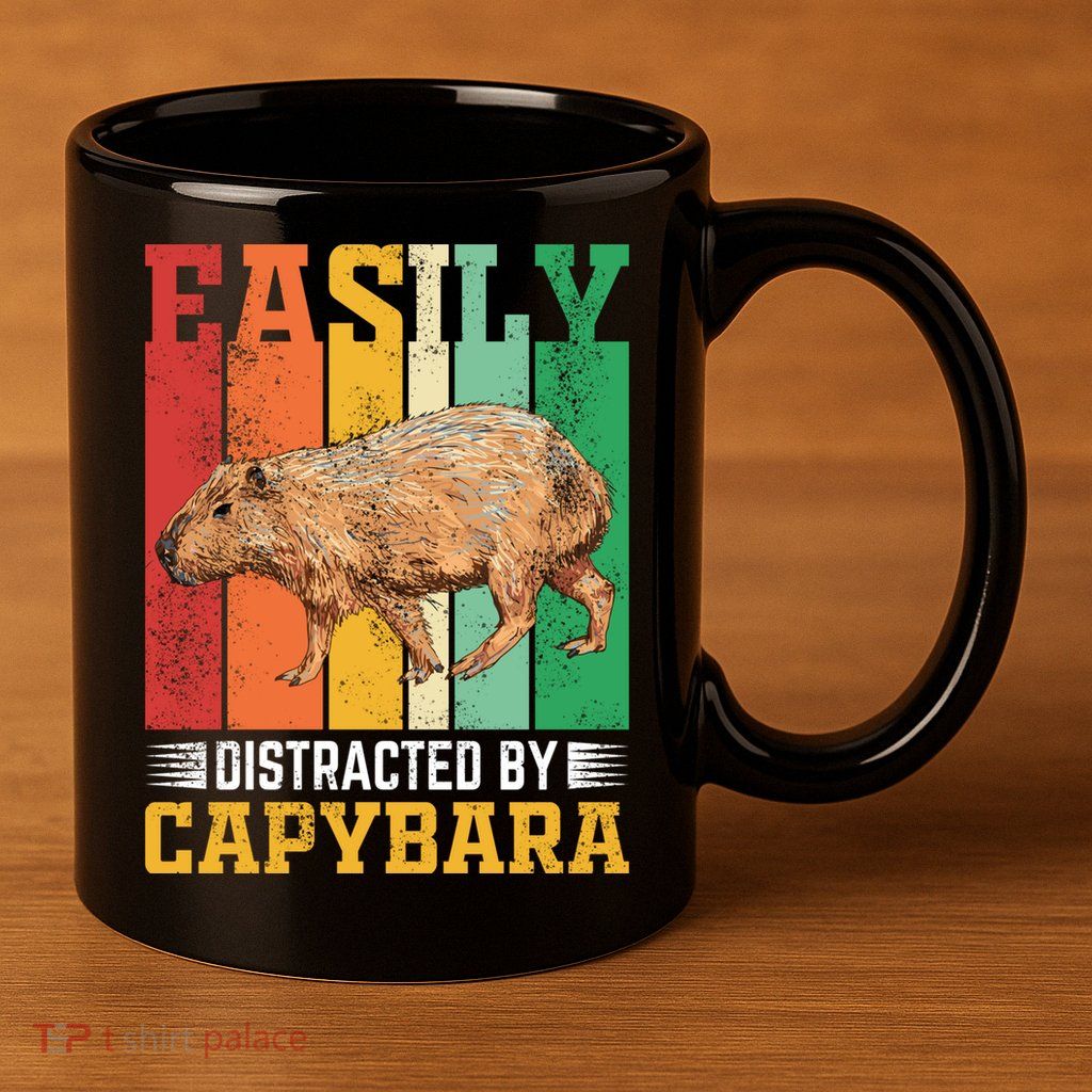 Easily Distracted By Capybara Animal Lover Rodent Gift 11oz C Handle Ceramic Mug
