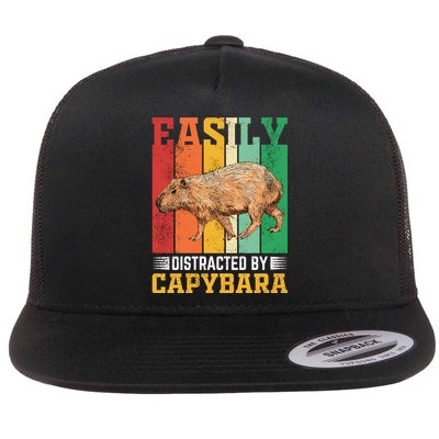 Easily Distracted By Capybara Animal Lover Rodent Gift Flatbill Hat