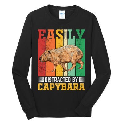 Easily Distracted By Capybara Animal Lover Rodent Gift Tall Long Sleeve T-Shirt