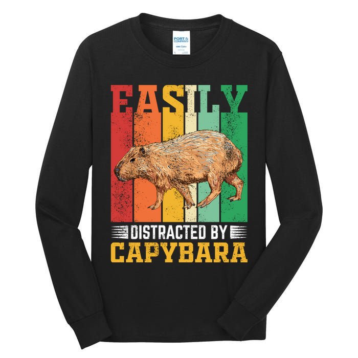 Easily Distracted By Capybara Animal Lover Rodent Gift Tall Long Sleeve T-Shirt