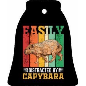 Easily Distracted By Capybara Animal Lover Rodent Gift Ceramic Bell Ornament