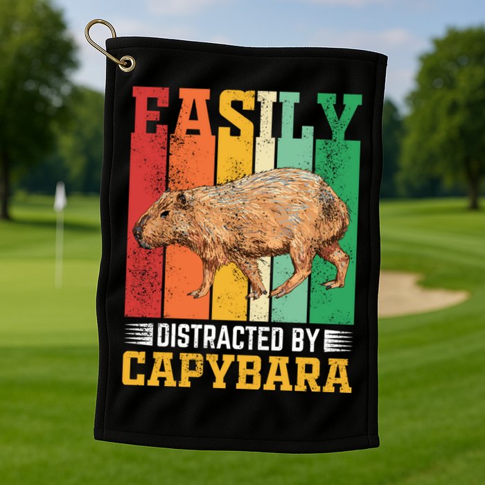 Easily Distracted By Capybara Animal Lover Rodent Gift Golf Towel