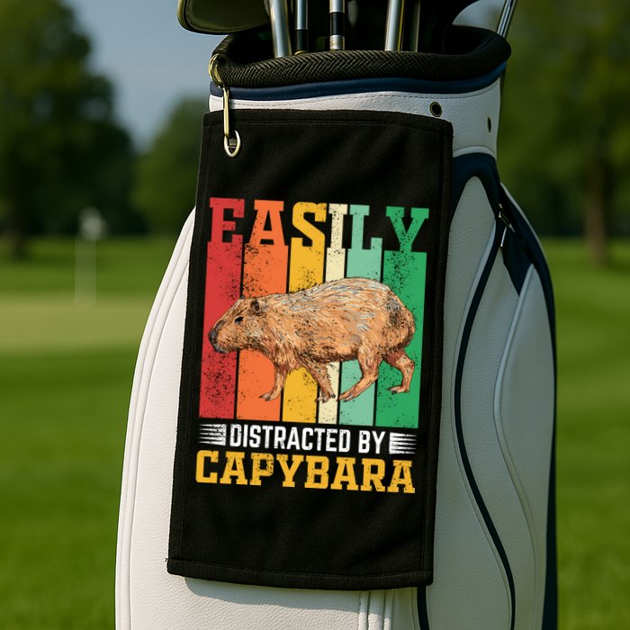 Easily Distracted By Capybara Animal Lover Rodent Gift Golf Towel