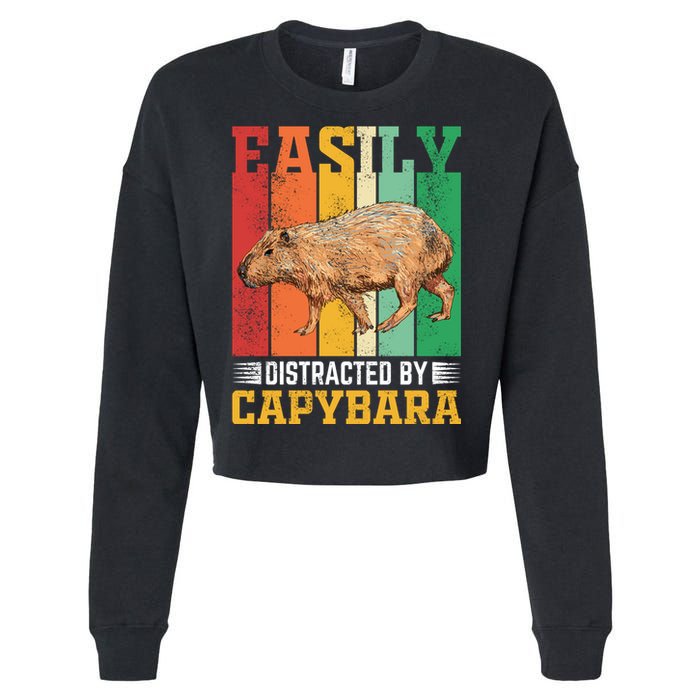 Easily Distracted By Capybara Animal Lover Rodent Gift Cropped Pullover Crew