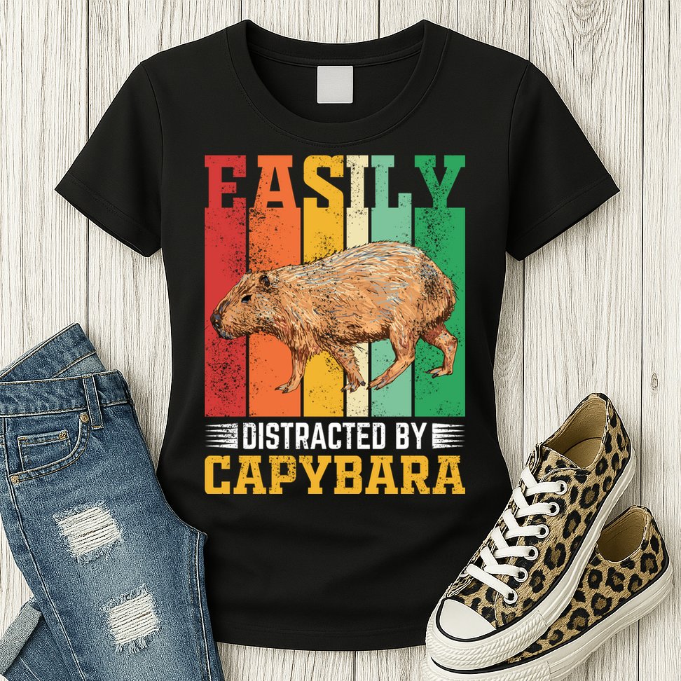 Easily Distracted By Capybara Animal Lover Rodent Gift Womens T-Shirt