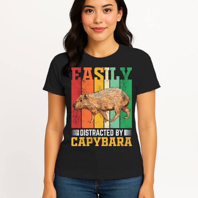 Easily Distracted By Capybara Animal Lover Rodent Gift Womens T-Shirt