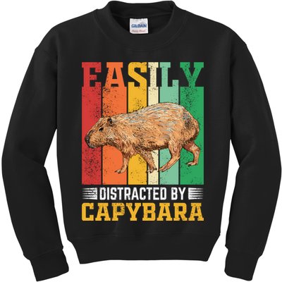 Easily Distracted By Capybara Animal Lover Rodent Gift Kids Sweatshirt