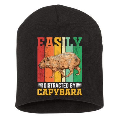 Easily Distracted By Capybara Animal Lover Rodent Gift Short Acrylic Beanie