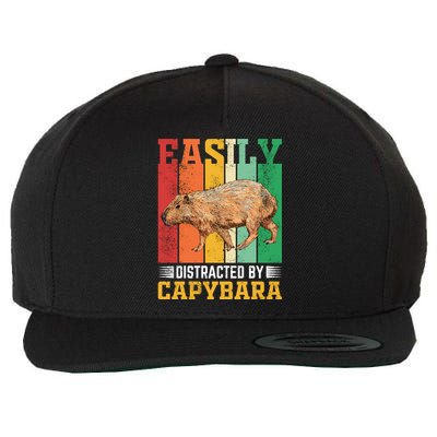 Easily Distracted By Capybara Animal Lover Rodent Gift Wool Snapback Cap